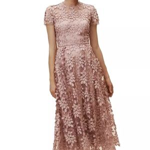 BHLDN Blush Floral Lace Midi Dress